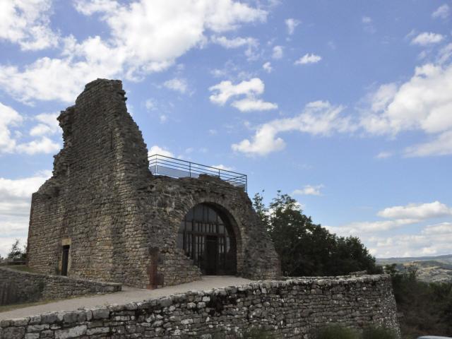 Ruins of the Château de Canilhac in the Lot Valley. A room on the ground floor has been restored.