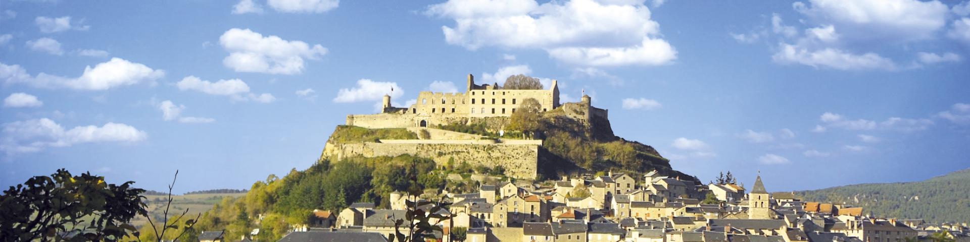 Castle and town of Sévérac le château in Aveyron