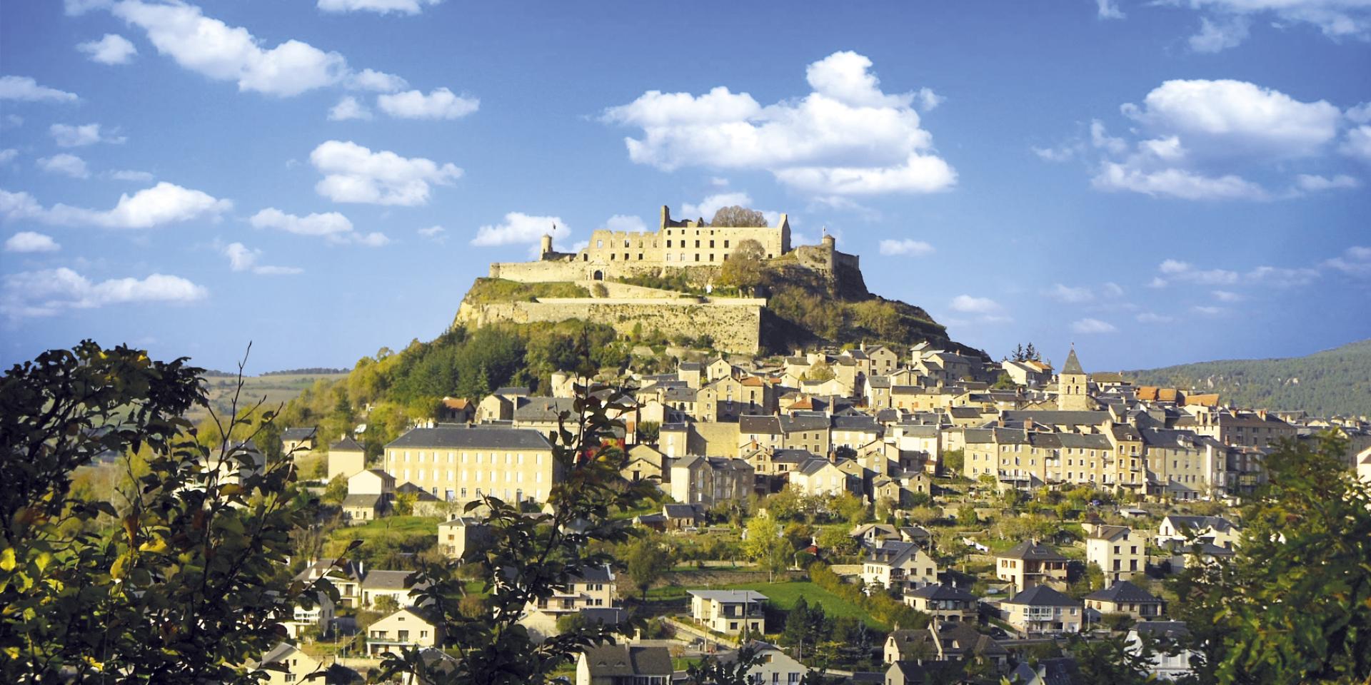 Castle and town of Sévérac le château in Aveyron