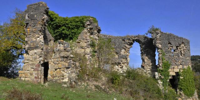 Ruines du château de Montferrand, situées sur un éperon rocheux au dessus de la Vallée du Lot sur la commune de Banassac.