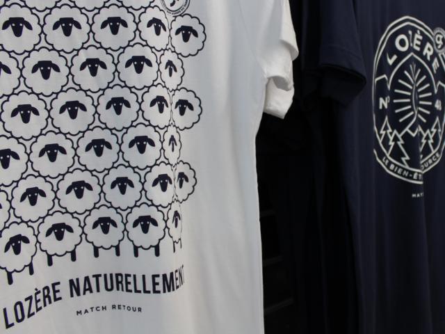 Tee-shirt de Lozère avec des moutons en blanc et bleur marine