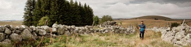 Randonneur sur le plateau de l'Aubrac.