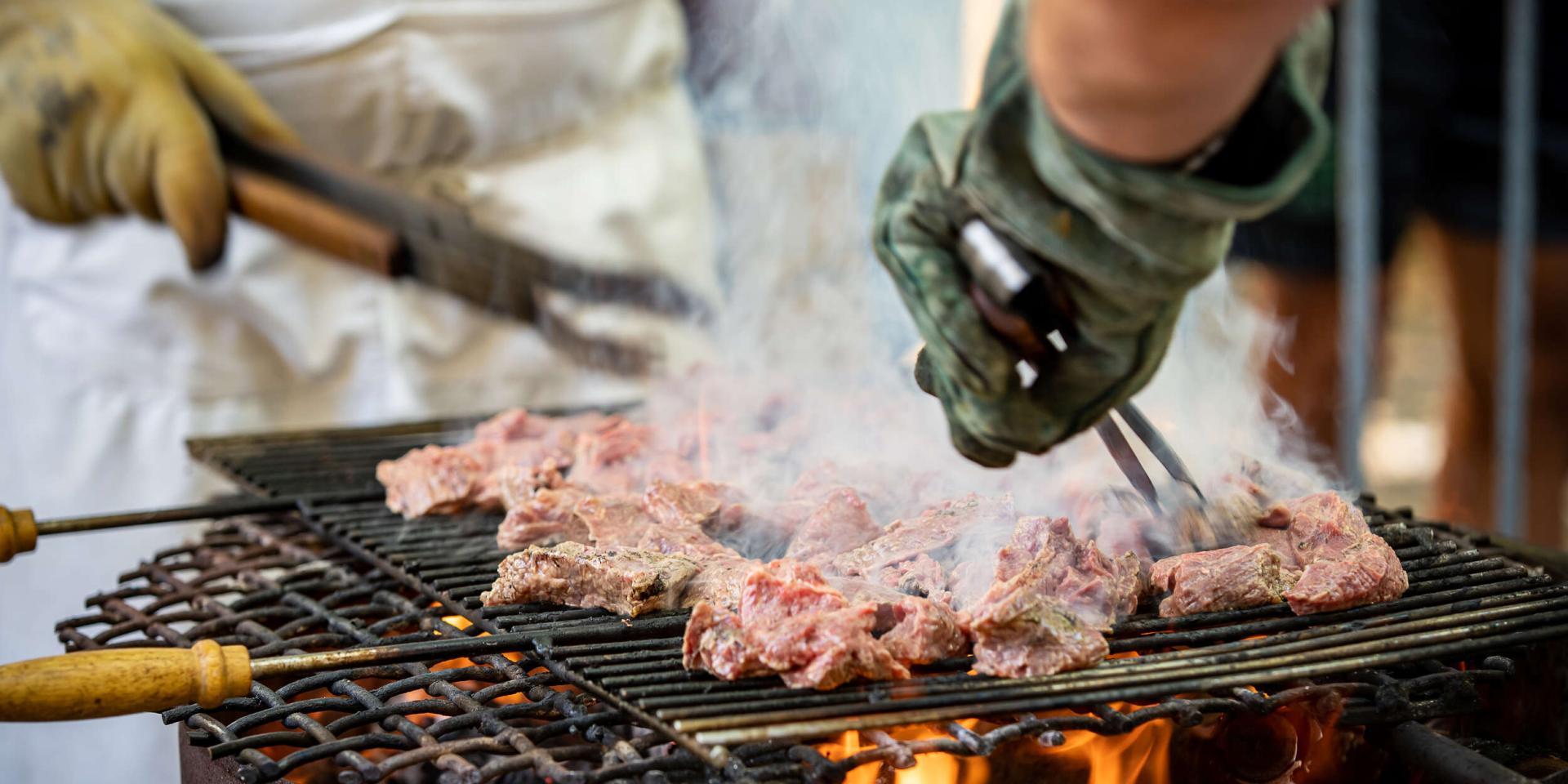 Aubrac meat on the grill.