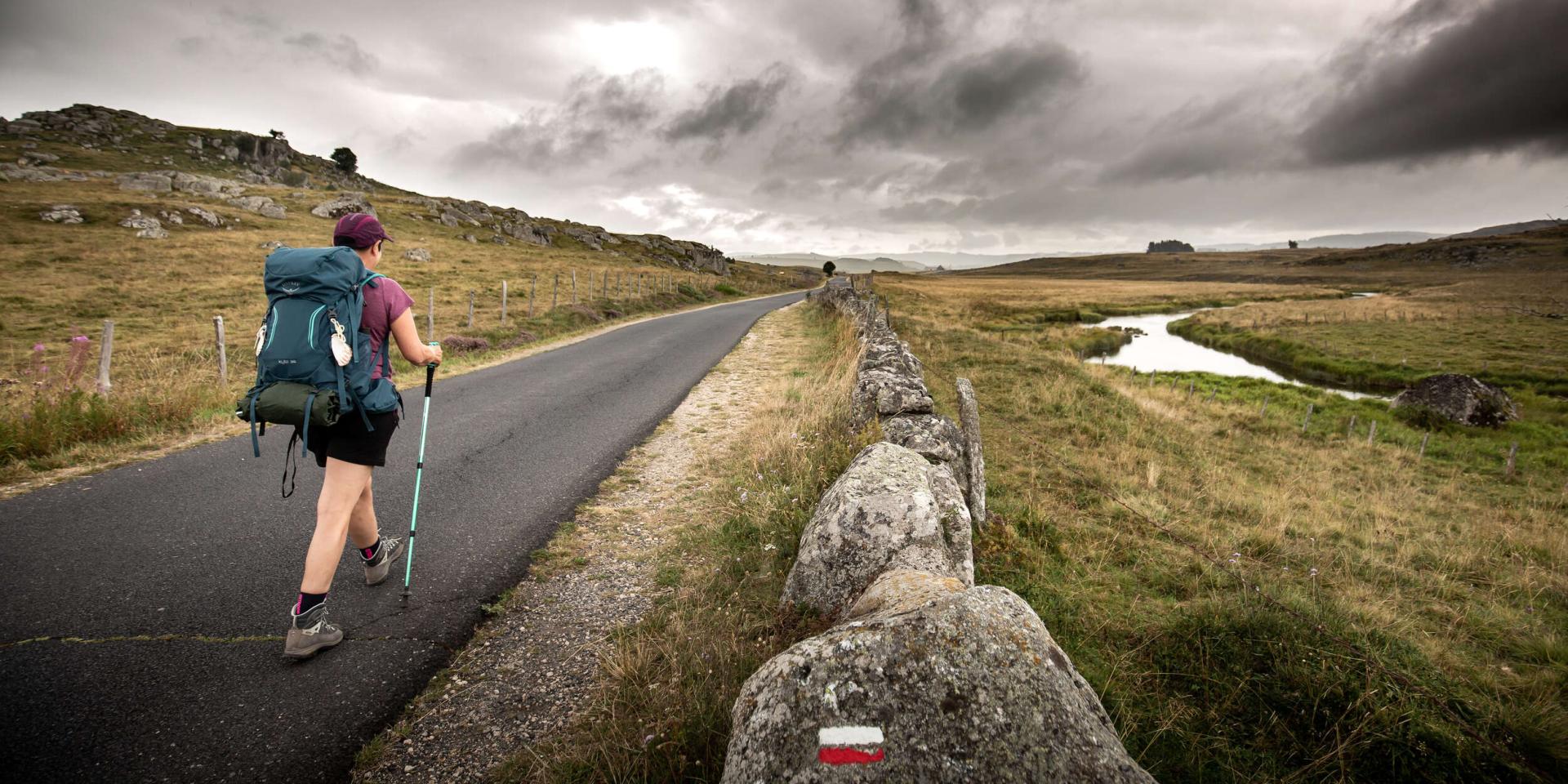 Hiker on the GR65 route de Compostelle