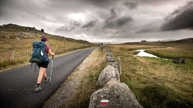 Hiker on the GR65 route de Compostelle