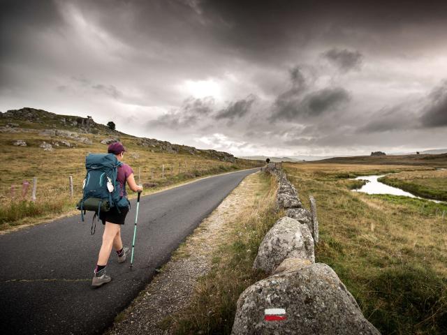 Hiker on the GR65 route de Compostelle