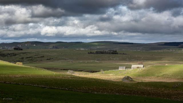 Burons Aubrac paysage printemps.